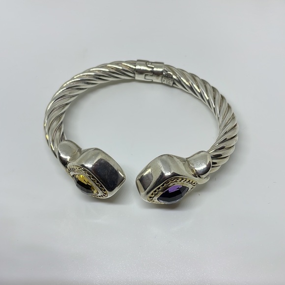 Reyes del Mar 18k Gold & Sterling Silver Amethyst  & Yellow Citrine Hinged Cuff - Picture 4 of 7